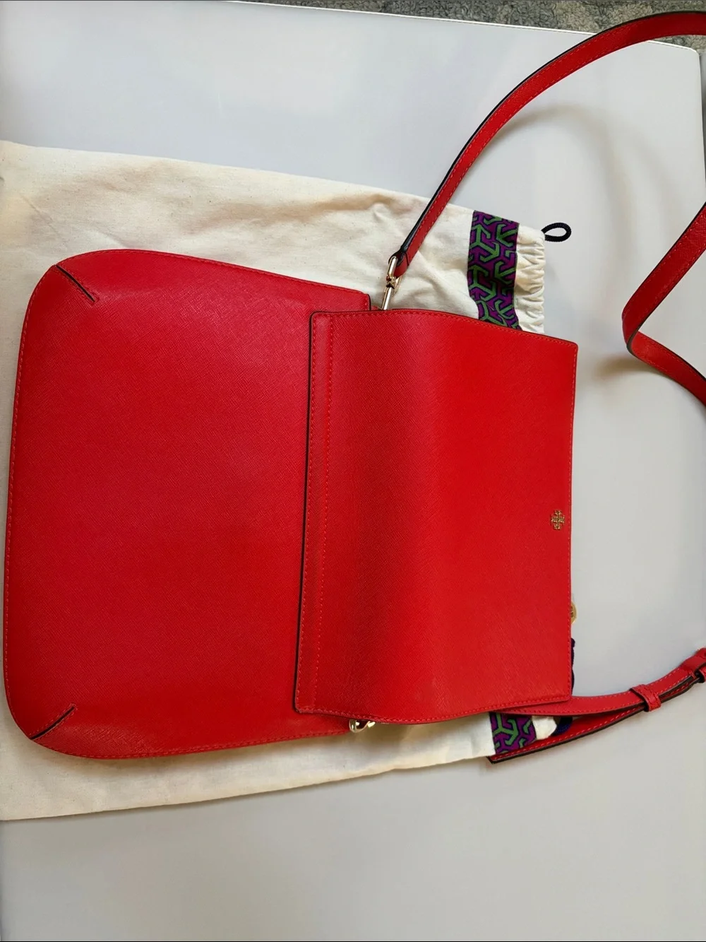 Tory Burch Red Saffiano Leather Crossbody with Gold Hardware